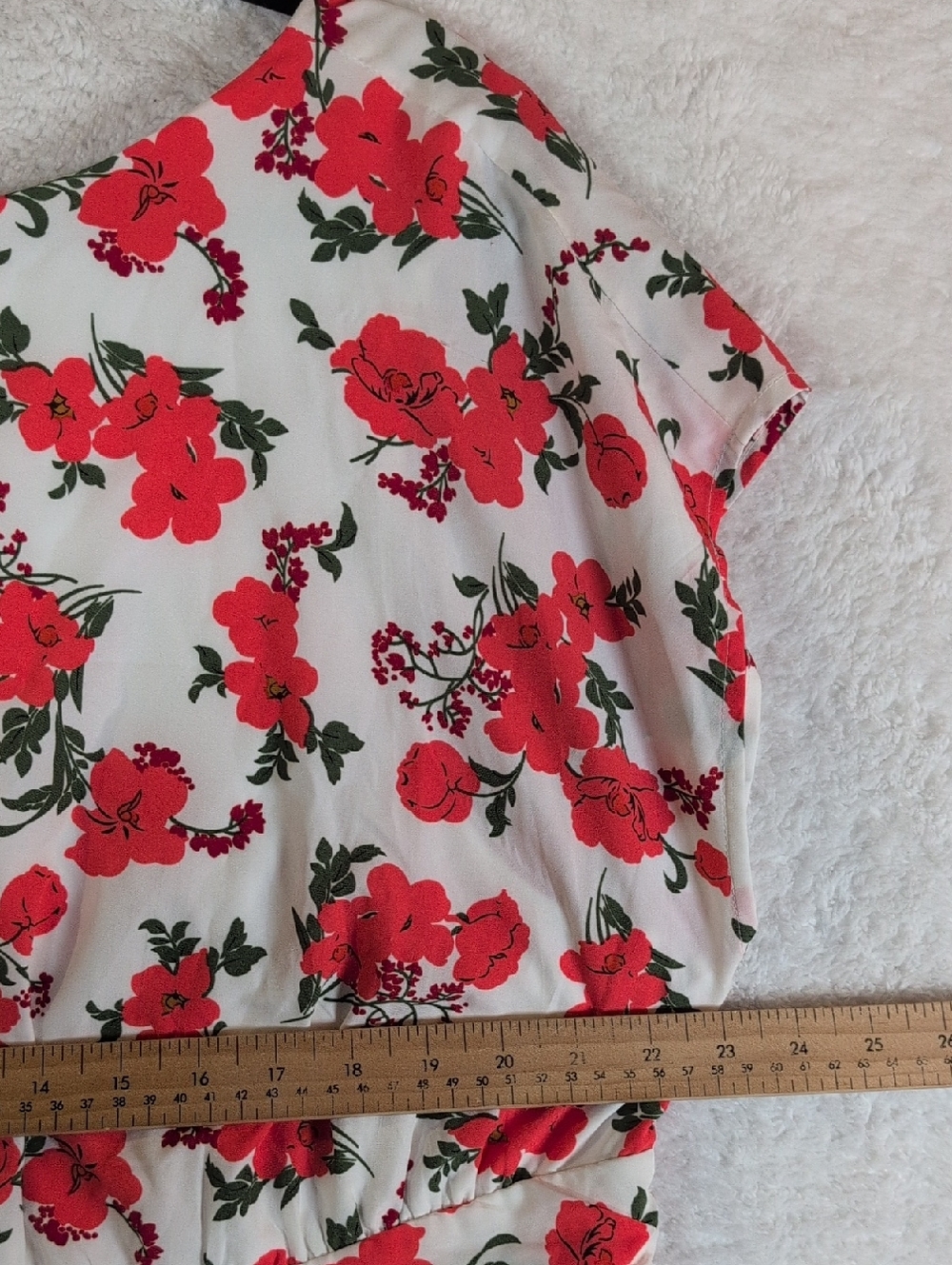 White Floral Fit-&-Flare Dress with Red Rose Print - Picture 2 of 6